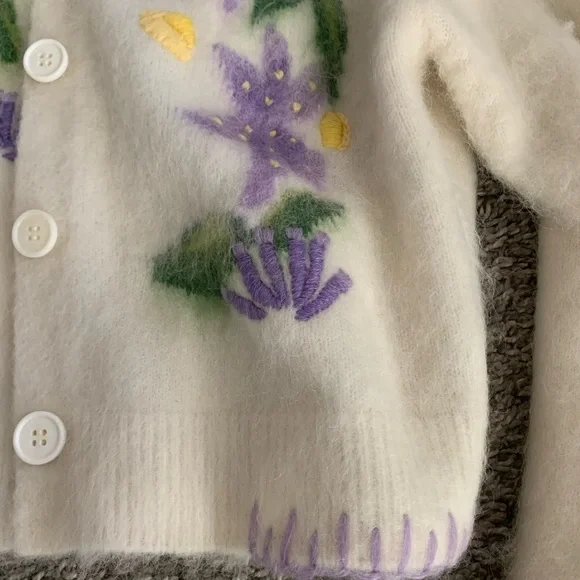 Fabrique Women's Floral Cream Sweater Cardigan - Picture 8 of 9